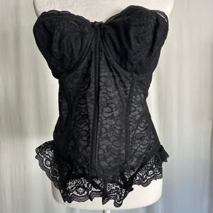 Vintage Goddess Sheer Black Lace Strapless Corset Size 38D